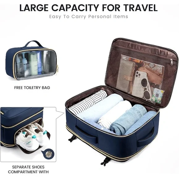 Multi-Pocket Travel Backpack - Navy & Gold - Picture 8 of 9